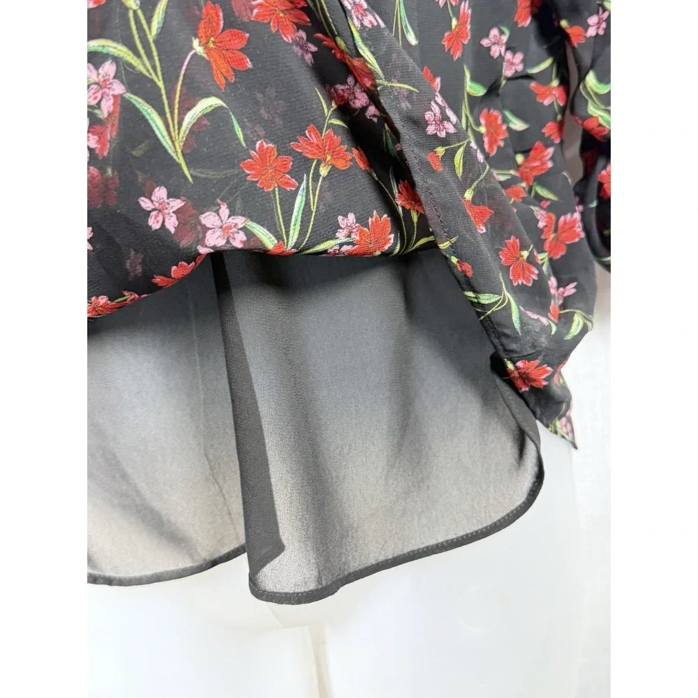 Banana Republic Floral Twist Front Blouse M Ruched Puff Sleeve Sheer Romantic‎